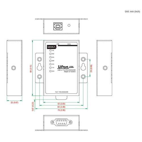 UPort 1150I 1-портовый преобразователь USB в RS-232/422/485 с изоляцией 2 КВ MOXA